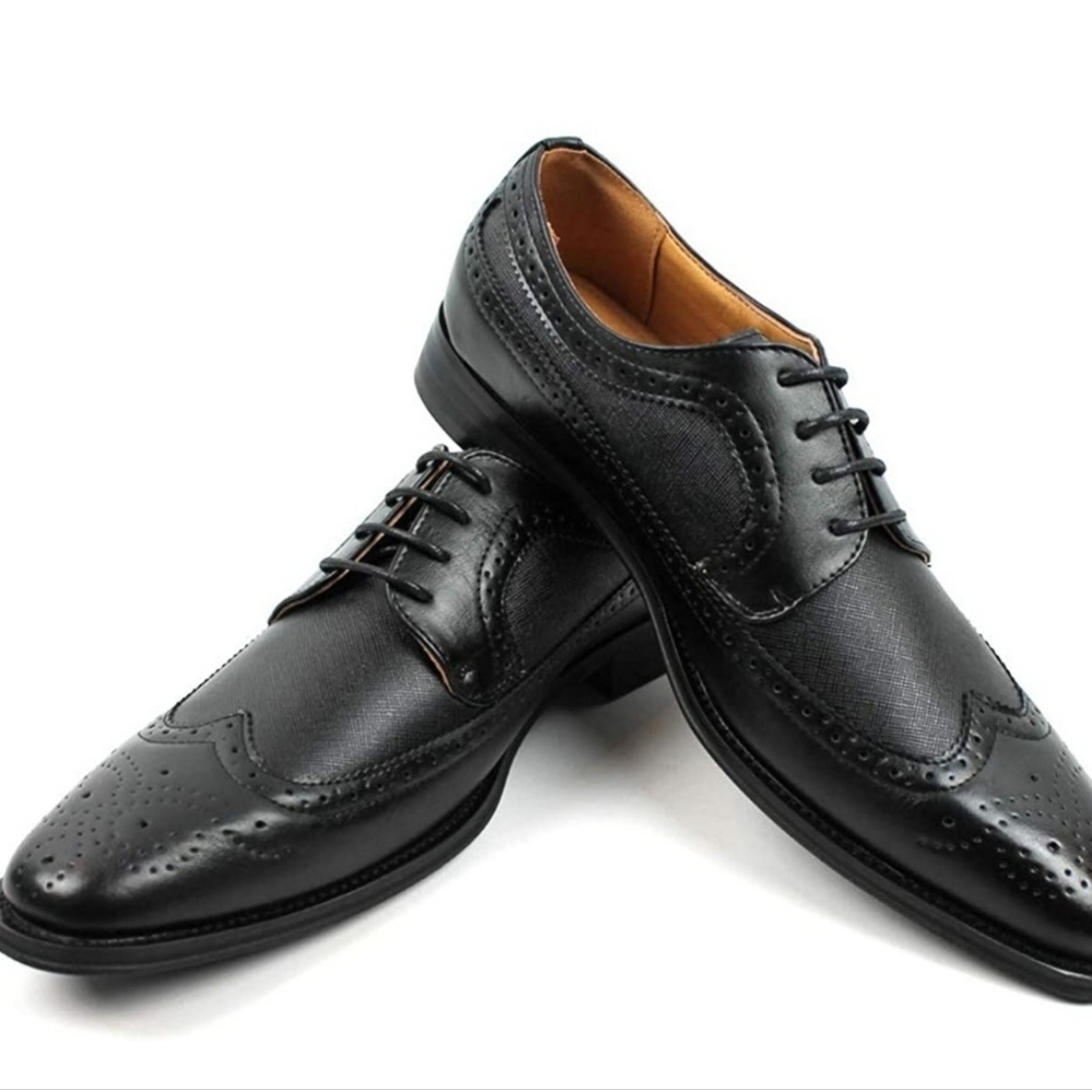 Lace Up Dress Shoes Oxfords Wing Tip Herringbone (Sz 10)